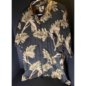 KAHALA Hawaiian Camp Black Leaf Floral AOP Short Sleeve Rayon Mens XL Shirt